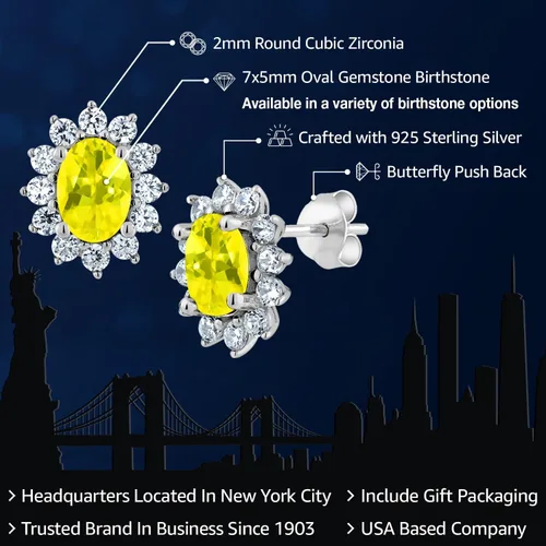 Miniatura 86 de Gem Stone King Aretes ovalados de plata de ley 925 de 0.276 x 0.197 in con piedra natal de la princesa Diana, estilo halo real para mujeres