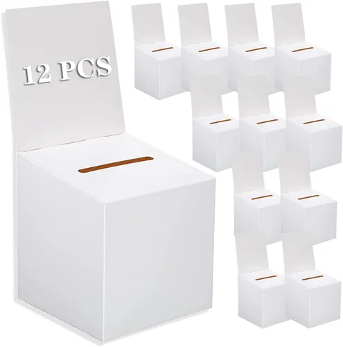 12 urnas de donación para recaudación de fondos, caja de cartón de 6 x 6 x 6 pulgadas con ranura y cabecera extraíble para recoger tarjetas de