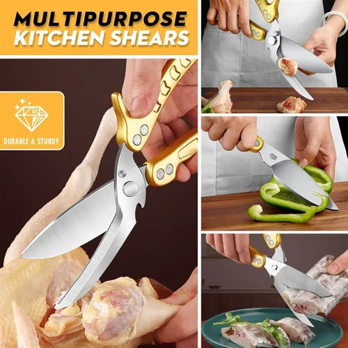 Miniatura 8 de Dream Reach Tijeras para aves de corral, Alemania, tijeras de cocina resistentes con cuchillo, abridor de botellas, caja de regalo, tijeras