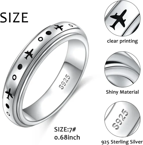 Miniatura 7 de Anillo giratorio de avión para mujeres, hombres, niños y niñas, de plata de ley 925, anillos antiestrés para ansiedad, alivio del estrés, TDAH