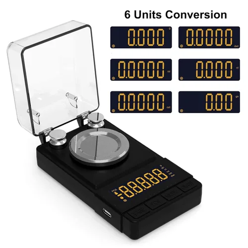 Miniatura 2 de MAXUS - Balanza digital de miligramos 50 g/0,001 g, balanza compacta de mg con peso de calibración de 20 g y accesorios, balanza de polvo negro