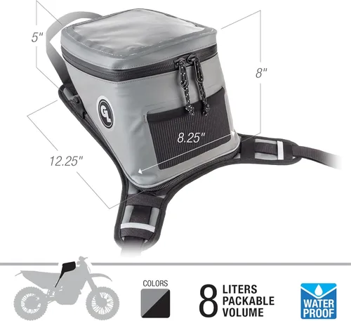 Miniatura 2 de Bolsa de tanque Giant Loop Fandango, negra impermeable para motocicleta, capacidad de 8 litros, se adapta a cualquier moto de cross, bicicleta
