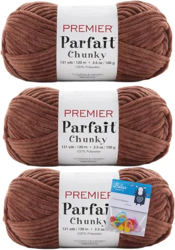 Miniatura 15 de Premier Yarns Parfait - Paquete de 3 unidades de felpilla gruesa de 3.5 onzas, peso supervoluminoso, paquete de 3 unidades con soportes para puntada