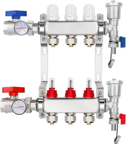 Miniatura 13 de Colector de calor radiante PEX de 2 ramas, colector de tubos PEX de 1/2 pulgada, kit de colector de calor de piso de acero inoxidable 304