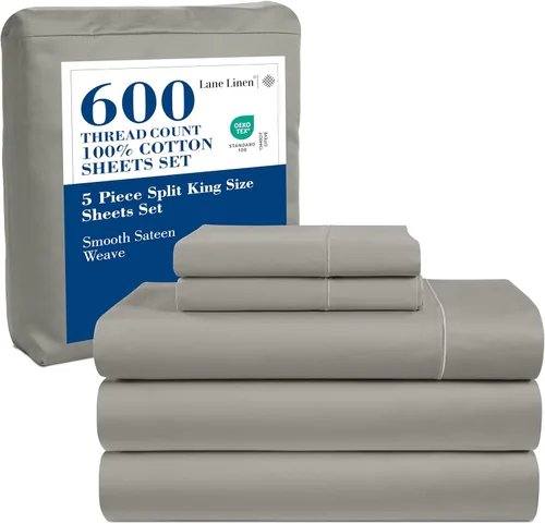 Miniatura 39 de LANE LINEN Juego de sábanas tamaño King – Sábanas de 600 hilos 100% algodón de fibra larga, naturalmente frescas y duraderas para el uso diario, 01