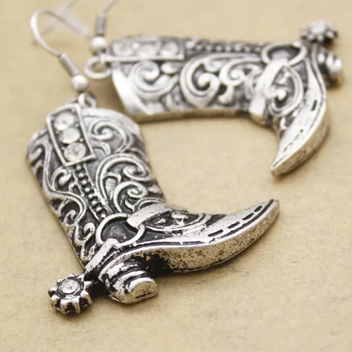 Miniatura 3 de RechicGu Botas vaqueras del oeste del oeste de Texas con diseño de espur colgantes, aretes colgantes de Rodeo Boho