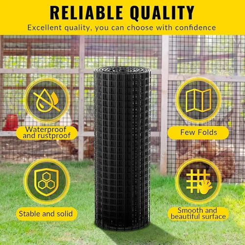 Miniatura 3 de Tela Metálica de Alambre Recubierto de PVC 24'' x 25' Malla de 1/2 pulgada Valla de Alambre de Pollo Recubierto de Vinilo Negro Calibre 19 Valla