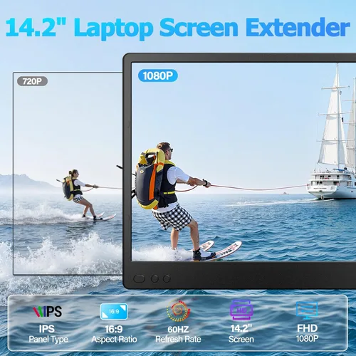 Miniatura 2 de Extensor de pantalla para laptop, monitor portátil triple FHD 1080P de 14.2 pulgadas para laptop con botón de ajuste inteligente, extensor