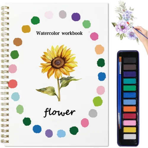 Miniatura 4 de Libros de trabajo de acuarela Libro para colorear, juego de pintura de acuarela de 12 colores con pincel de pintura, kit de pintura de acuarela apto