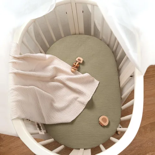 Miniatura 120 de lulumoon Sábanas de muselina para moisés para bebé: sábanas ajustables suaves para moisés de cabecera para niños y niñas Oliva y Crema