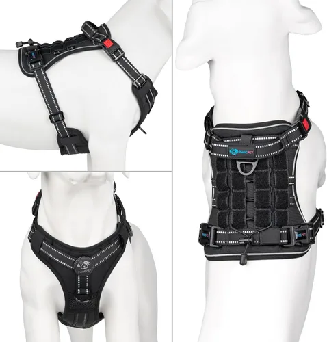 Miniatura 2 de PHOEPET Arnés táctico sin tirones para perro, chaleco de servicio con paneles Molle y bucle, fácil control con asa para perros pequeños (negro, S)