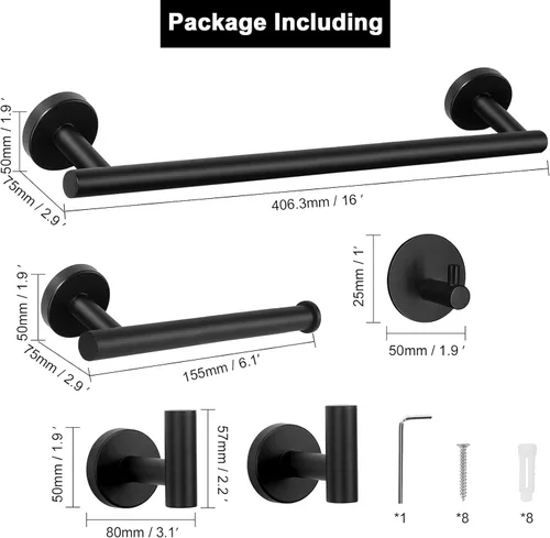 Miniatura 4 de NearMoon Juego de accesorios de baño SUS 304 de acero inoxidable grueso, incluye toallero de 16 pulgadas, soporte para papel higiénico, ganchos