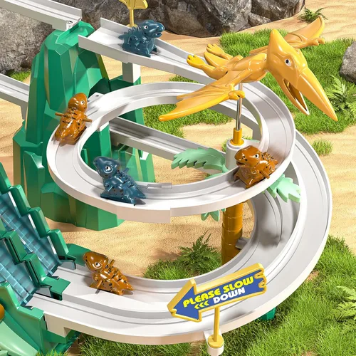 Miniatura 7 de JUKUDAHU Pista de Escalada y Deslizamiento de Dinosaurios para Niños de 3, 4, 5, 6, 7, 8 años - Juego de Pista de Carreras, Juguete de Coche