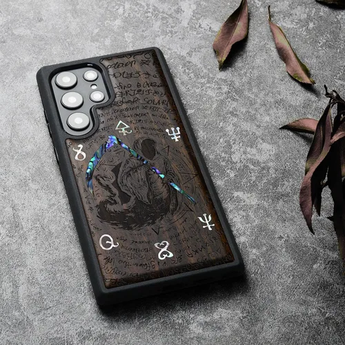 Miniatura 3 de Carveit Funda de madera de diseñador para Samsung Galaxy S22 Ultra (grabado en madera e incrustaciones de carcasa) compatible con cargadores Grim