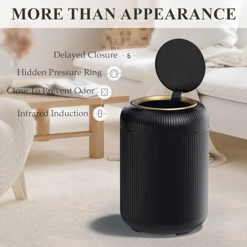 Miniatura 2 de Cubo de basura de baño con sensor de movimiento con tapa, cubo de basura automático de 3 galones/11 litros, cubo de basura negro inteligente, cubo