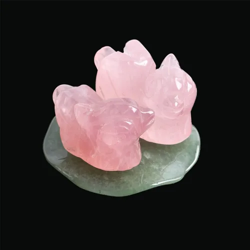 Miniatura 3 de YGLINE Figura de cuarzo rosa natural con patos mandarinas, Feng Shui, pájaros amorosos en hoja de loto para amor y romance