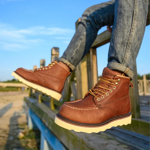 Miniatura 3 de Botas de trabajo para hombre - Botas de trabajo de 6 pulgadas con punta de cuña suave, Botas de trabajo impermeables para hombre Bronce