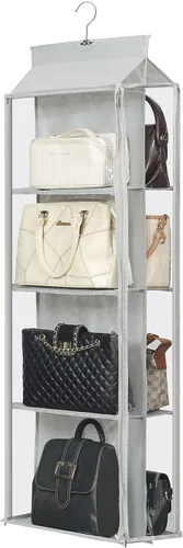 Miniatura 15 de Organizador de bolso colgante de 8 rejillas en 1 paquete con cremalleras dobles, organizador de bolso visible para armario, soporte