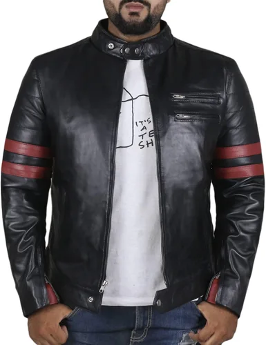 Laverapelle Chaqueta de piel de cordero auténtica para hombre (negro, chaqueta de motociclista) - 1501535