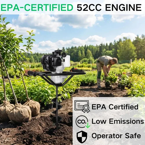 Miniatura 4 de DC HOUSE 52cc 1800W Perforadora de Tierra a Gas con Certificación EPA, con 2 Brocas de 6 y 10 Pulgadas, Relación de Mezcla 30:1, para Valla, Tierra