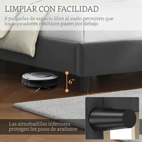 Miniatura 6 de Yaheetech Base de cama tamaño Queen con plataforma tapizada con cabecera con lados en forma de ala/soporte de listones de madera/cabecera tapizada