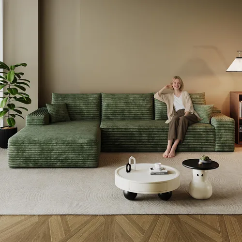 Miniatura 19 de Sofá modular en forma de L de 96 pulgadas con diván, moderno y cómodo sofá de pana para sala de estar, sofá de espuma viscoelástica, no requiere
