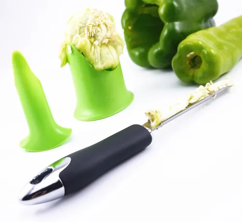 Miniatura 2 de Juego de descorazonadores de frutas y verduras, 3 piezas, pepino, jalapeño, chile, pimiento, herramientas profesionales de cocina, para quitar