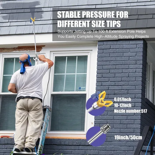 Miniatura 5 de Rociador de pintura sin aire 450, pulverizador de pintura de 0.47 GPM para interior del hogar, 3300 psi, 900 W, pulverizador sin aire de alta