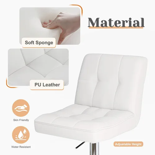 Miniatura 5 de Sweetcrispy Juego de 2 taburetes de bar de piel sintética ajustables sin brazos, taburetes de bar giratorios hidráulicos para encimera de cocina