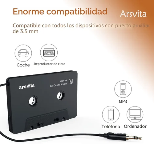Miniatura 5 de Arsvita - Adaptador de audio de cassette a auxiliar para automóvil, con cable de audio auxiliar de 0.14 pulgadas