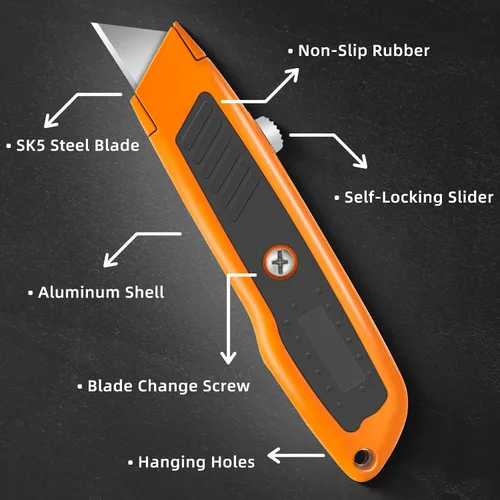 Miniatura 5 de DIYSELF 2 unidades de cuchillo utilitario, cortador de caja retráctil de servicio pesado, mango de aleación de aluminio y goma, cuchillo de afeitar