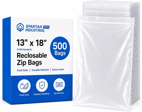 Spartan Industrial - Bolsas de polietileno de plástico transparente con cierre de cremallera de 13 x 18 pulgadas (500 unidades) de 2 mil con cierre