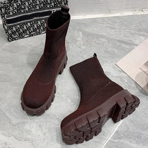 Miniatura 2 de Botas al tobillo con suela de lengüeta para mujer, tacón bajo, botas Chelsea elásticas, botines cortos