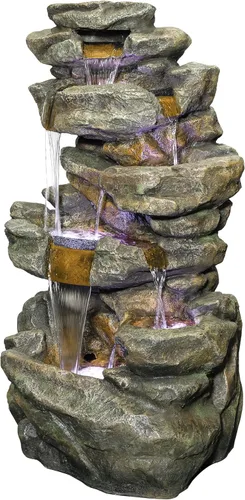 Miniatura 2 de Alpine Corporation Fuente de suelo de cascada para exteriores de 51 pulgadas de alto, diseño resistente a la intemperie con luces LED que cambian