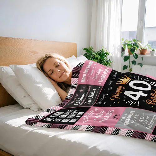 Miniatura 5 de Regalos de cumpleaños número 40 para mujeres, manta de forro polar única de feliz cumpleaños de 50 x 60 pulgadas, regalos divertidos de decoraciones