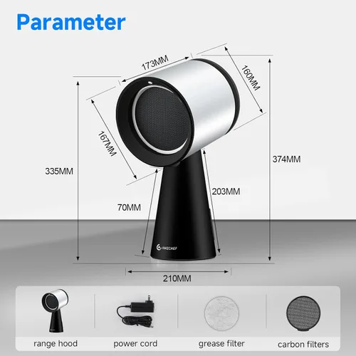 Miniatura 2 de AMZCHEF Campana extractora portátil, ventilador de escritorio de 3 velocidades para barbacoa interior y olla caliente, campana de ventilación