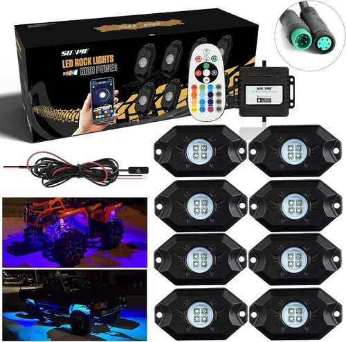 SUNPIE Kit de luces de roca RGBW de 8 focos, luces de neón subterráneas de aluminio, control por aplicación, modo de voz RF, modo de música, luces