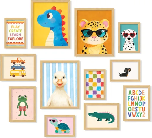 97 Decor Decoración de pared para sala de juegos para niños, arte colorido de pared para guardería, carteles infantiles para estética de habitación,