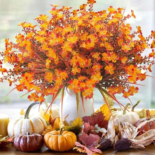 Grunyia 12 paquetes de flores artificiales de otoño para exteriores, plantas falsas resistentes a los rayos UV, plantas de plástico, arbustos para