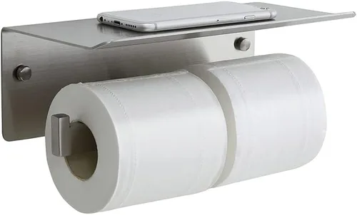 Soporte doble de papel higiénico con estante, soporte de papel higiénico de níquel cepillado, dispensador de papel higiénico comercial grande,