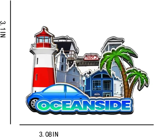 Miniatura 3 de Oceanside California USA - Imán de madera para nevera, monumentos en 3D, recuerdos coleccionables, decoración hecha a mano, 1396
