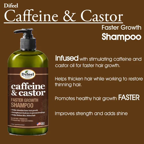 Miniatura 6 de Difeel Champú y acondicionador de 2 piezas de cafeína y ricino para un crecimiento más rápido del cabello, 33.8 onzas, juego de champú