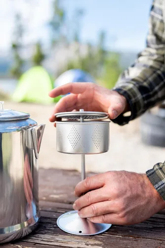 Miniatura 6 de Cafetera percoladora de aluminio Stansport con asa de alambre