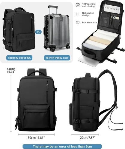 Miniatura 3 de VGCUB - Mochila grande para viaje, trabajo, negocios, mochila para laptop aprobada como equipaje de mano para vuelos, unisex, Negro -, Grande, Large