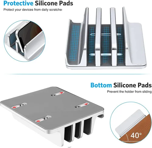 Miniatura 2 de Soporte vertical para laptop, base ajustable de 3 ranuras, soporte para laptop que ahorra espacio para computadora, tableta, teléfono