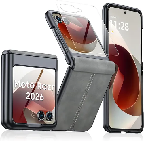 Miniatura 25 de para Samsung Galaxy Z Flip 7 Funda con protección de bisagras y protector de pantalla incorporado, funda de cuero mate de policarbonato ultradelgada
