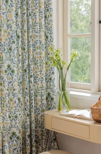Cortinas de lino natural de mezcla de lino para sala de estar/cortinas semiopacas de 102 pulgadas de largo, 1 panel, paneles de ventana florales de