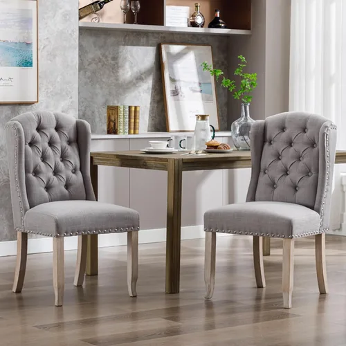 Miniatura 24 de Ya-Home Juego de 2 sillas de comedor copetudas, sillas de comedor tapizadas de lino, sillas de comedor modernas de mediados de siglo con adornos