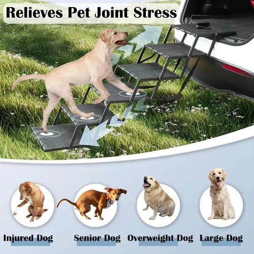 Miniatura 7 de Rampa para perros para automóvil, SUV y camión, escaleras portátiles para mascotas con superficie antideslizante y fácil de limpiar, escalón