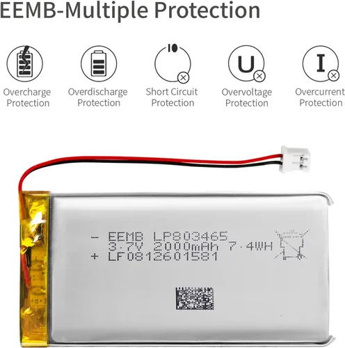 Miniatura 6 de EEMB Batería de polímero de litio 3.7V 2000mAh 803465 Lipo Batería recargable con conector JST de cable para altavoz y dispositivo inalámbrico